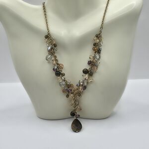 VTG Avon Nina Ricci Y Necklace Boho Goldtone Chain Tiger Eye Pendant 18" +1 1/2"